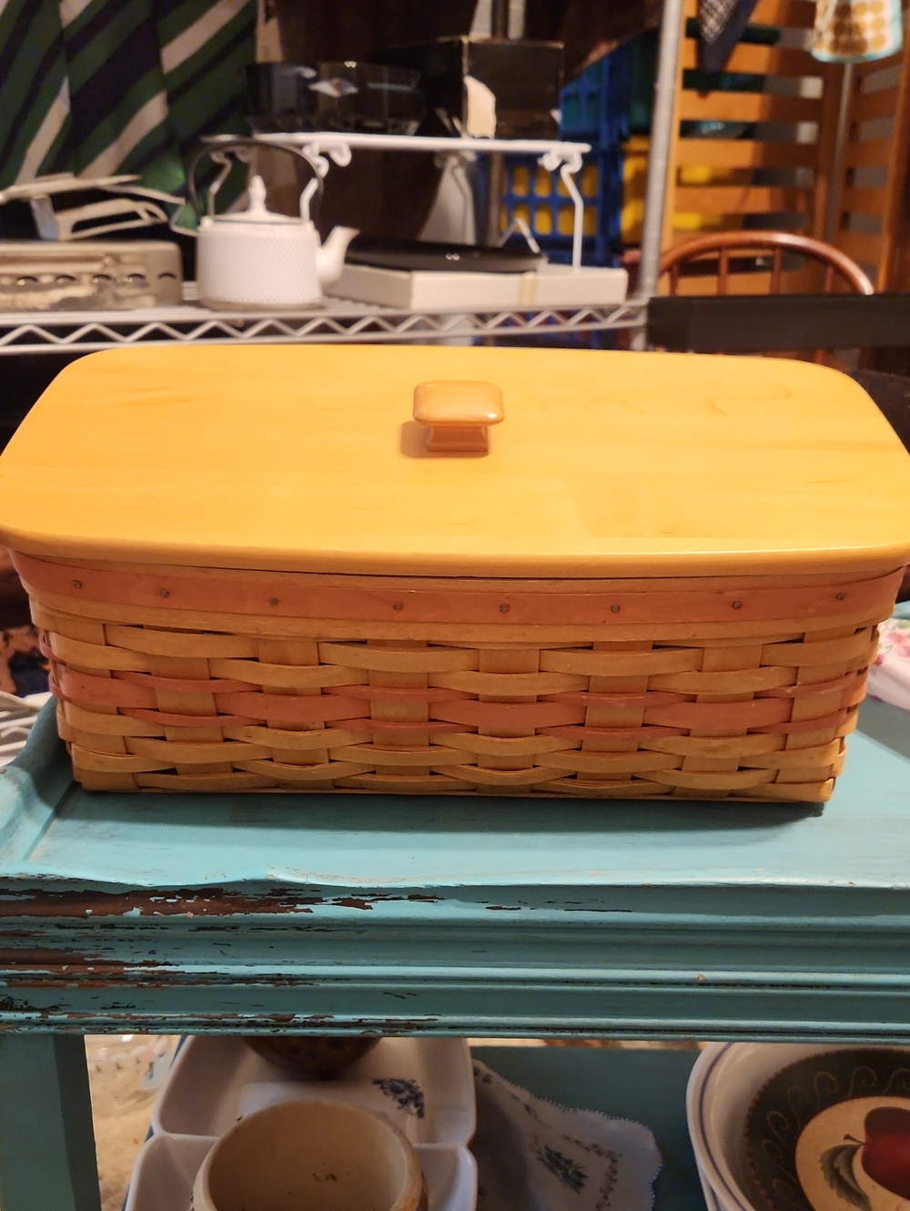 Longaberger Yellow Woven Bread Box with Light Wood Lid